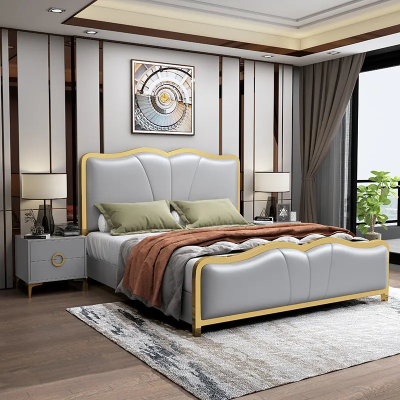 

*Modern Minimalist Light Luxury Leather Upholstered Storage Metal Frame Air Pressure Structure for Small Apartments