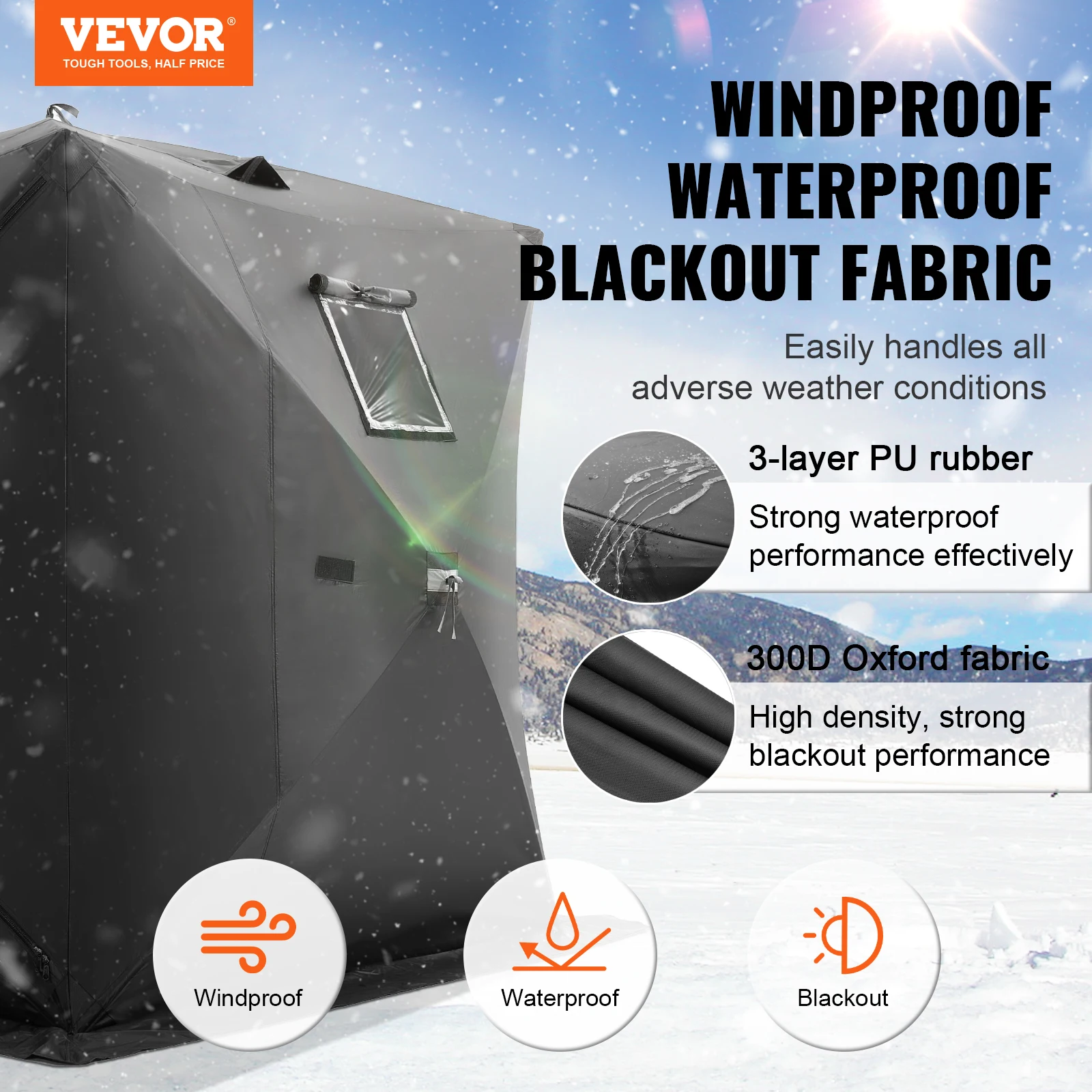 VEVOR Portable Ice Shelter Pop-Up Ice Fishing Tent Ice Shanty for Winter Fishing Waterproof Ice Cube with Anchors Rope Carry Bag