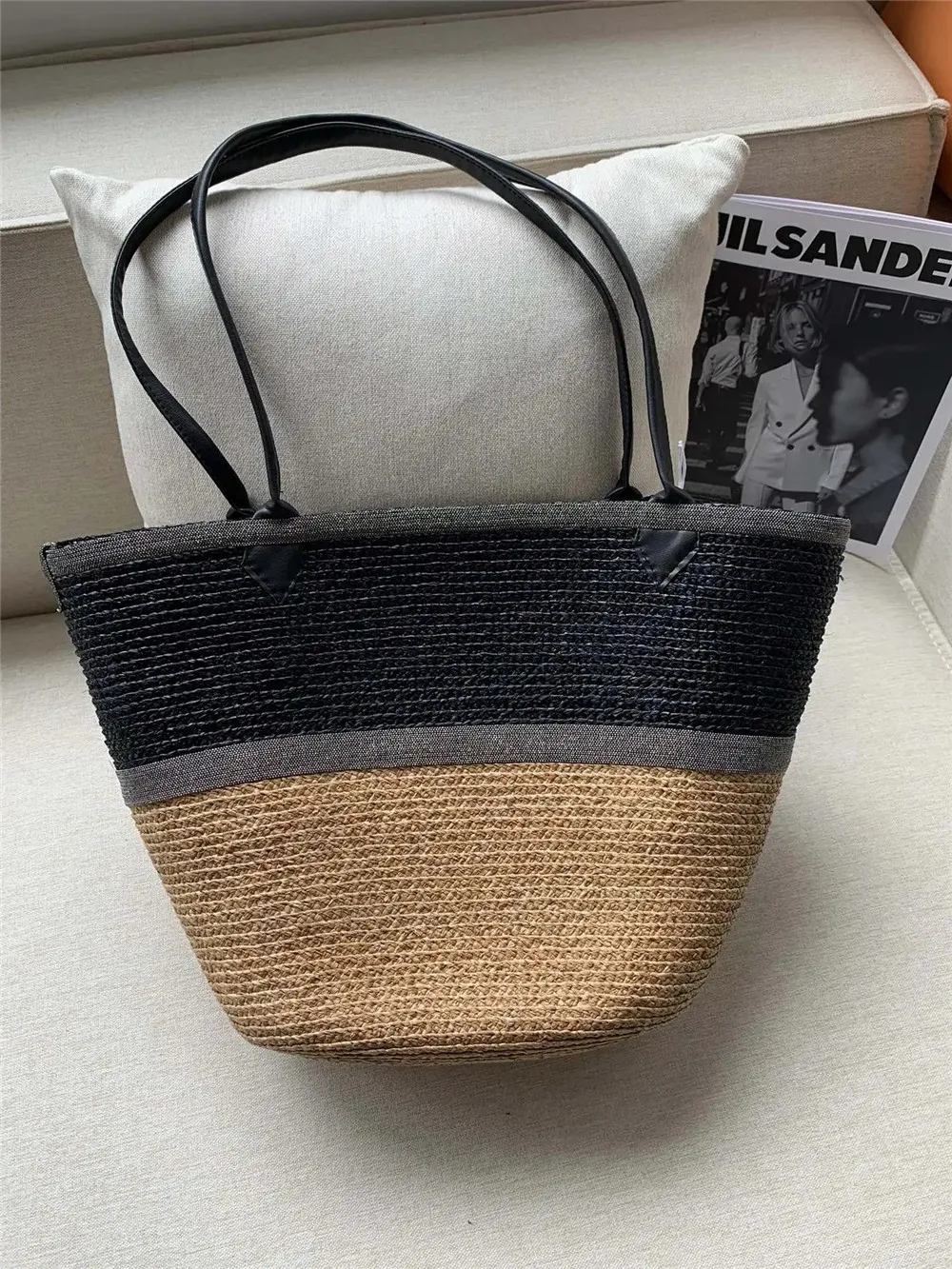 Women's Straw Woven Tote Bag Beaded Braided Shoulder Bags Summer Travel Bag New B*C