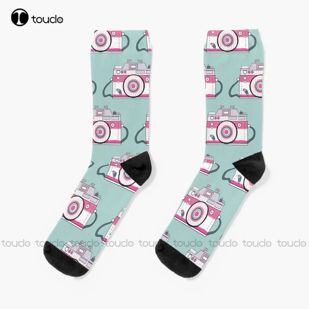 Retro Pink Camera Pattern Socks Men'S Socks Unisex Adult Teen Youth Socks Christmas Gift Custom Hd High Quality Fashion New Sock