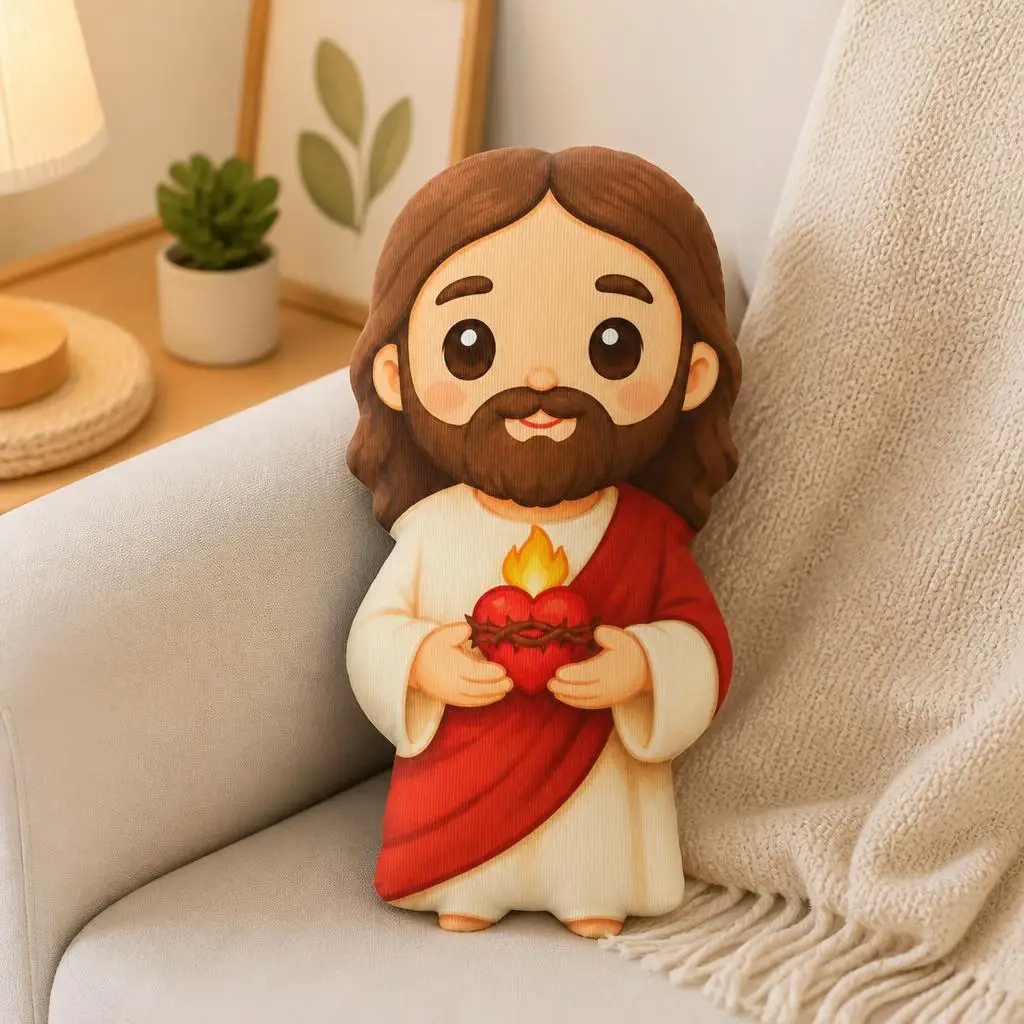Sacred Heart Jesus Shaped Pillow Christian Faith Plush Cushion Prayer Room Decor Religious Gift Soft Decorative Sofa Bed