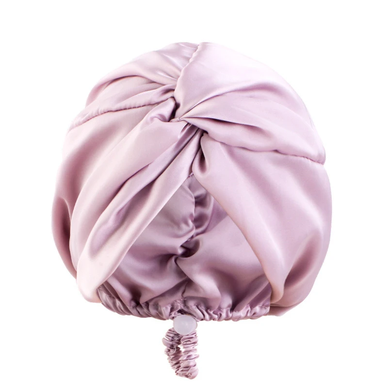 Bonnet Solid Color Silk Turban Hat for Women Soft Sleeping Night Cap Satin Hair Care Wrap Beanie Headscarf Adjust Twist Headwear