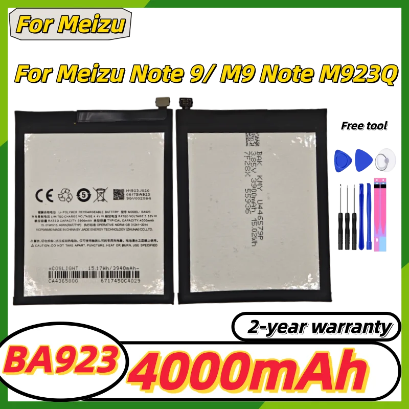 

BA923 4000mAh Replace the phone Battery For Meizu Note 9 M9 Note9 Smartphone High Quality Battery In Stock + Tools