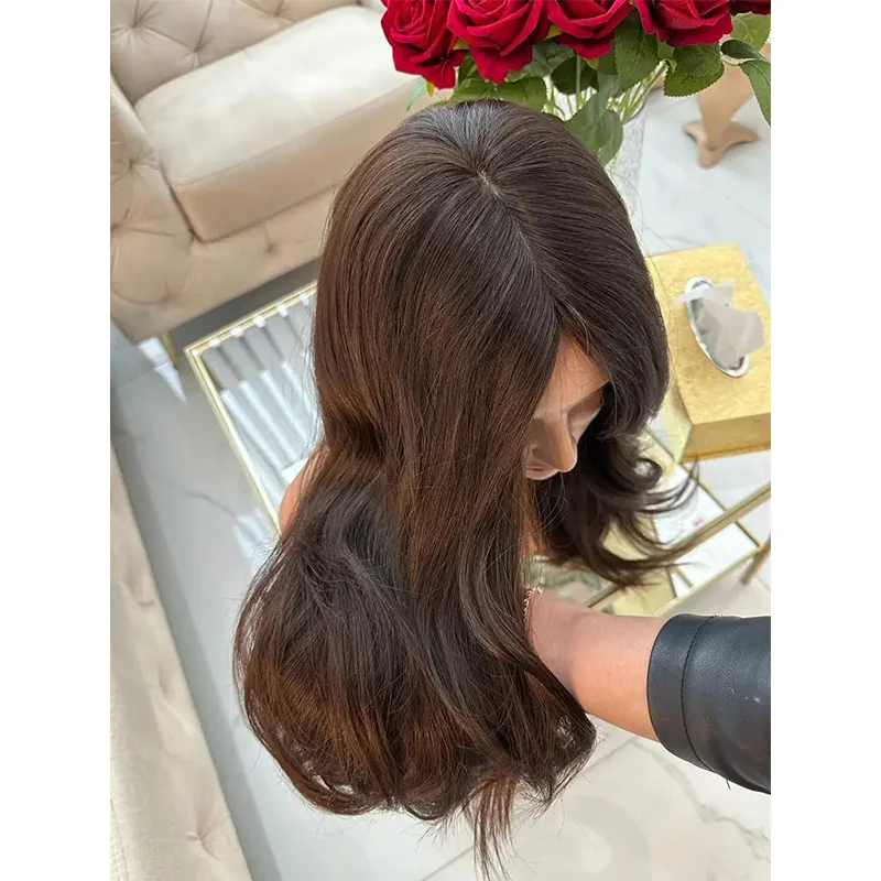 Natural Brown Glueless Soft 28Inch 5x5 Silk Base Wave Jewish Human Hair With BabyHair HD Lace European Hair Preplucked  Daily