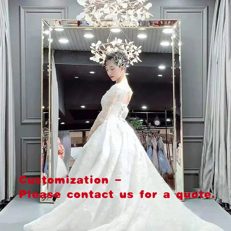 custom.Bridal Store Square Floor Mirror Gold Clothing Shop Full Body Mirror Standing Full Length Mirrors Wedding Dress