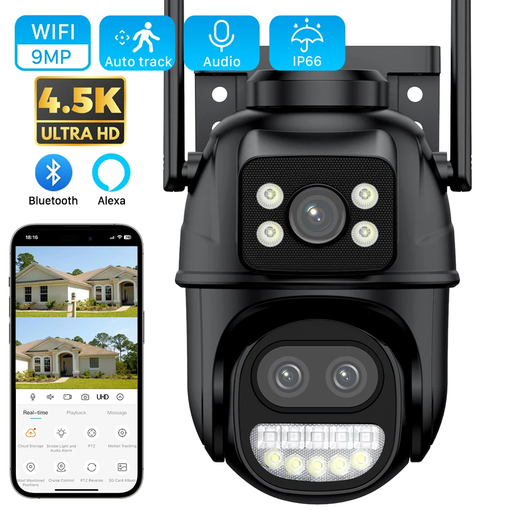 8MP Wifi Surveillance PTZ Camera Three Lens IP66 Security Protection Cameras Wireless Outdoor IP Camera Human Detection ICSEE