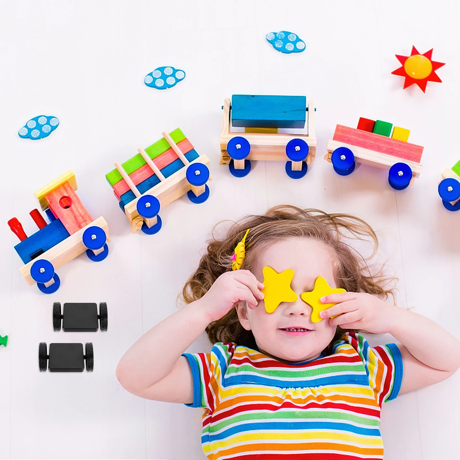 قطعتان من بلاط عجلة البناء المغناطيسي باللون الأسود المتين من البلاستيك الصلب لعجلات الأطفال الإبداعية