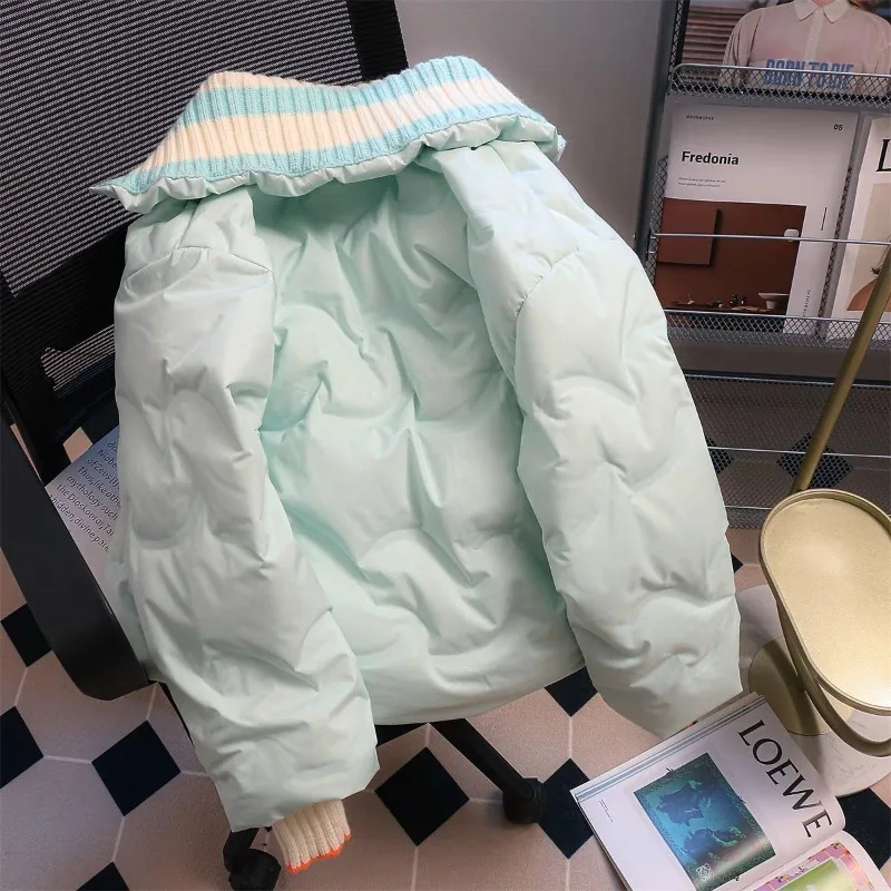 

Female Minority Design Korean Version Thickening Type Gentle Coat Autumn and Winter Loose Retro Sense Mint Green Cotton Jacket