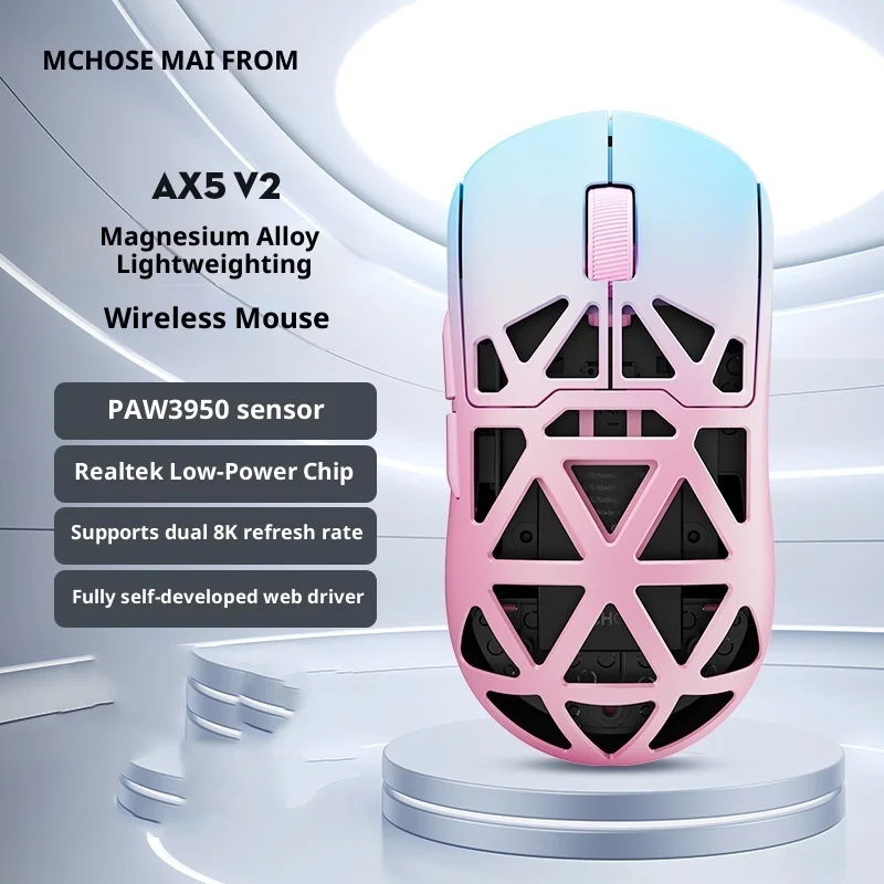 

New Mchose Takes The Lead From Ax5 V2 Magnesium Alloy Wireless Mouse Live Game Bluetooth Three-Mode Paw3950 Lightweight Gifts