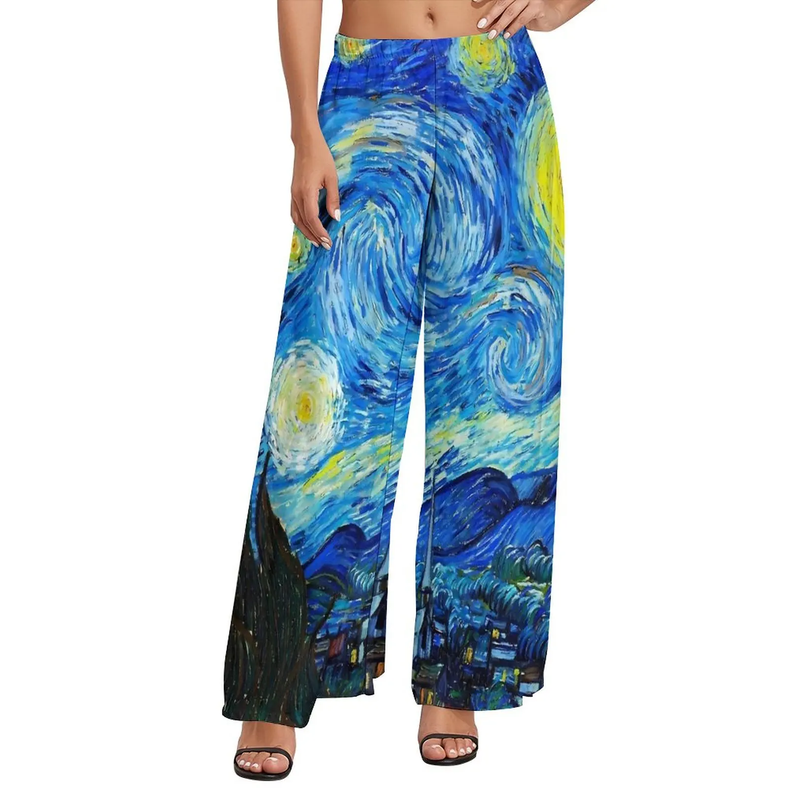 Vincent Van Gogh Pants Women Starry Night Aesthetic Trousers High Waisted Office Wide Leg Pants Gift Idea