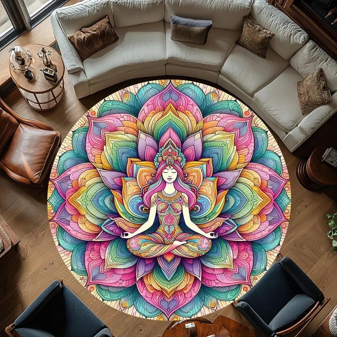 Meditationsteppich, runder Yoga-Teppich, runder Teppich, Meditationsteppich, Chakra-Teppich, Yogamatte, heilige Geometrie, Blume des Lebens, spiritueller Teppich