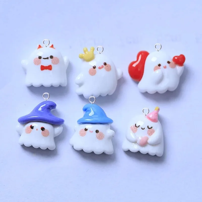 10Pcs Cute Halloween Ghost Resin Charms Kawaii Flatback Small Pendants For DIY Earrings Jewelry Making Supplies