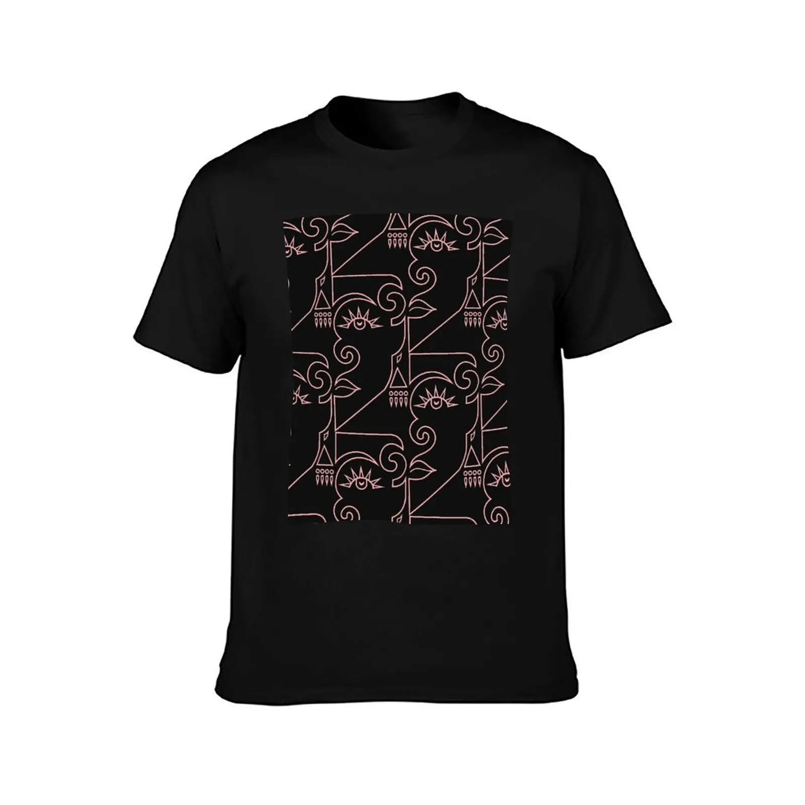 Qazaq woman black and pink line art T-Shirt customs design your own quick drying t shirt men 100℅ cotton