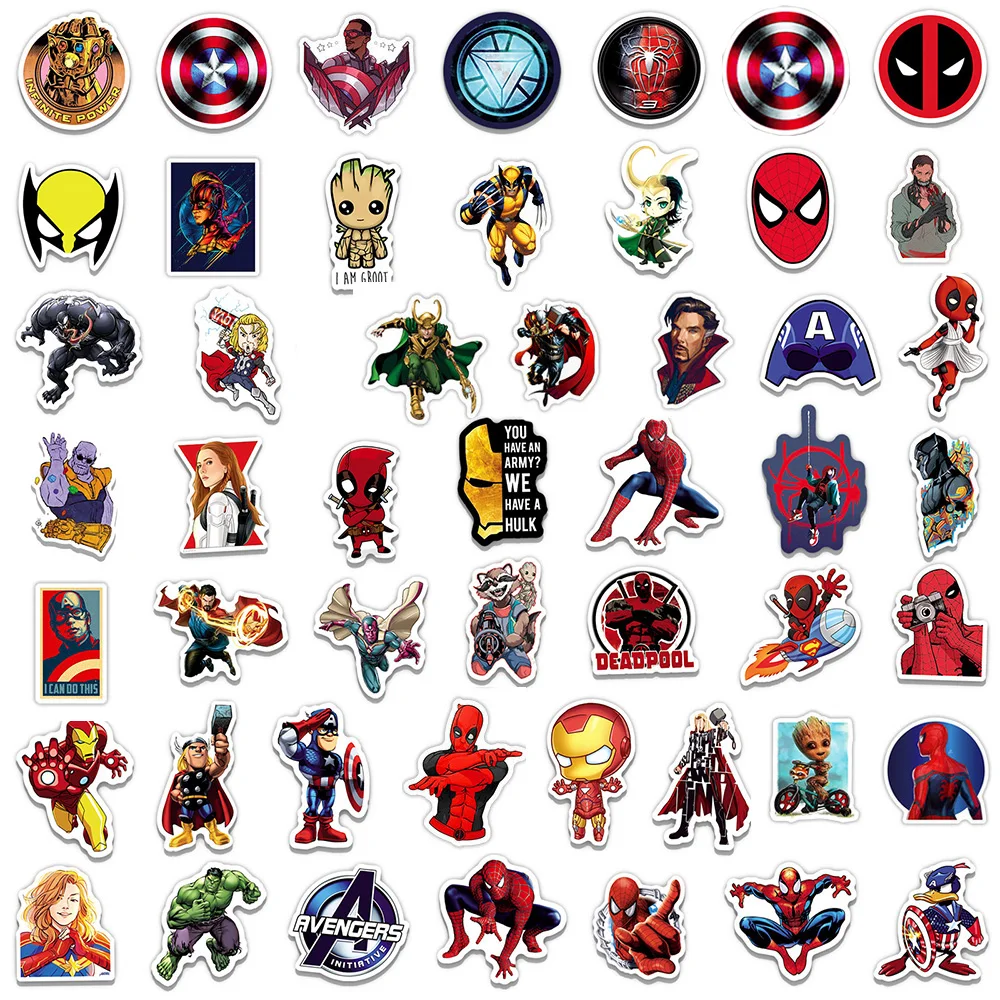 10/30/50/100pcs Mix Cartoon Anime Disney Marvel Stickers Spiderman The Avengers Superhero Decal Skateboard Laptop Car Sticker