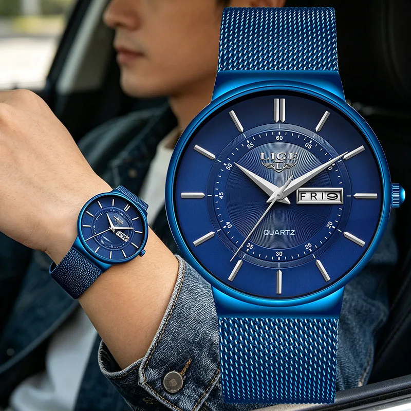 LIGE Man Watch 2026 Simple Fashion Clock Business Quartz Wristwatch Waterproof Calendar Classic Casual Watches for Men Reloj+Box