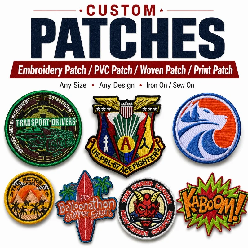 Custom Patches Embroidery PVC Woven Printed Patch Personalized Logo Badge Iron On Sew On Hook Loop Patch Wholesale MOQ 10PCS