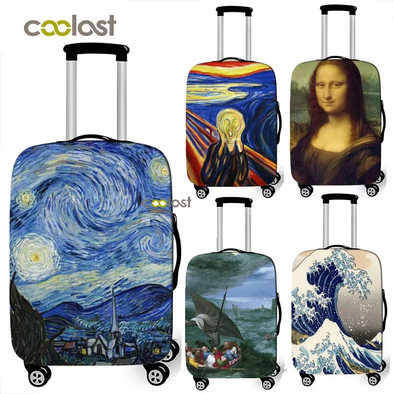 Van Gogh Art Oil Painting / Janpan Wave / Mona Lisa Luggage Protective Cover Elastic Suitcase Cover Anti-dust Trolley Case Cover