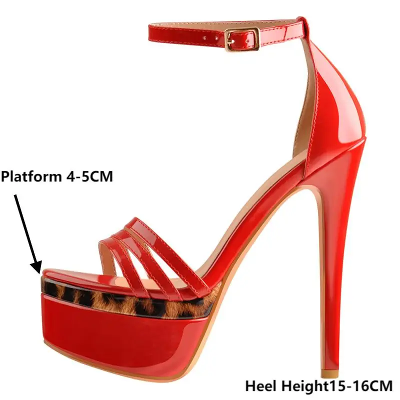 Onlymaker Women Double Platform Ankle Strap Open Toe Sandals Stiletto16CM High Heel Party Dresss Big Size Heels