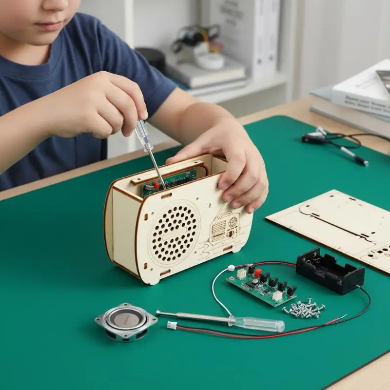 DIY Wooden FM Radio Kit, Assembly Electronic Soldering Project, Educational Toy For Students, Kids And Teens Learning Practice