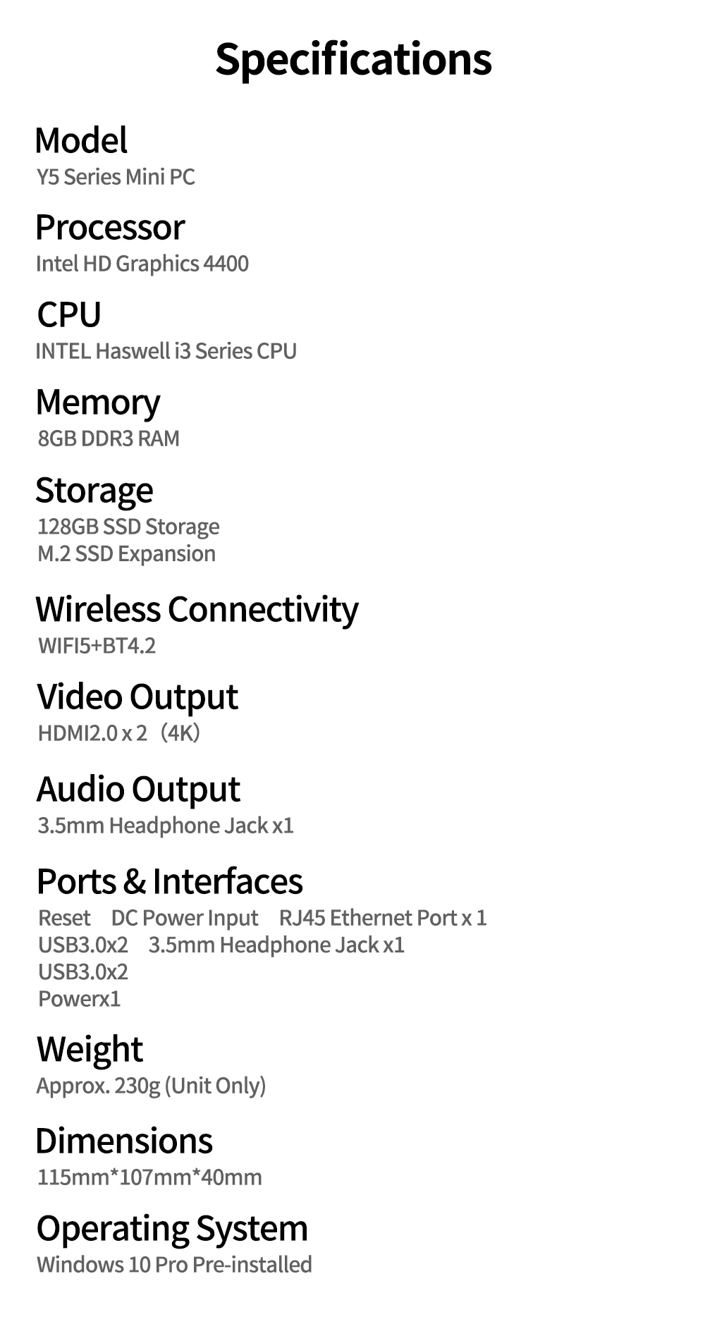 Soyo Mini Pc Y5 Intel I3 4Th 8Gb Ram 128Gb Rom Windows 10 Wifi Bt4.2 Desktop Computer