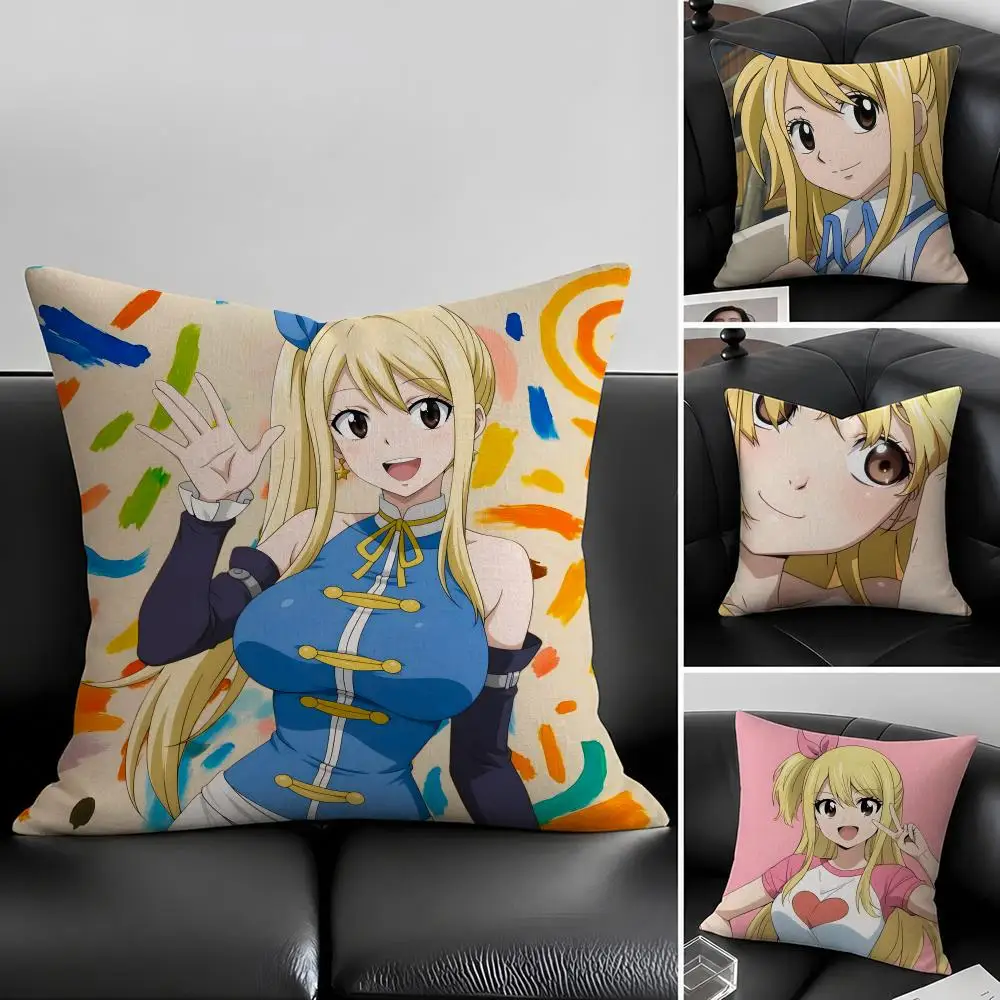 Anime Lucy Heartfilia Cushion Cover Natural Linen Pillowcase Set, All-in-One Decor for Sofa, Bedroom & Chair