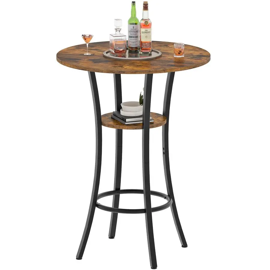 

Bar Table, 2Tier High Top amp Counter Height Dining Table, for Bistro, Pub, Kitchen, Living Room, Rustic Brown and Black TBT03BF