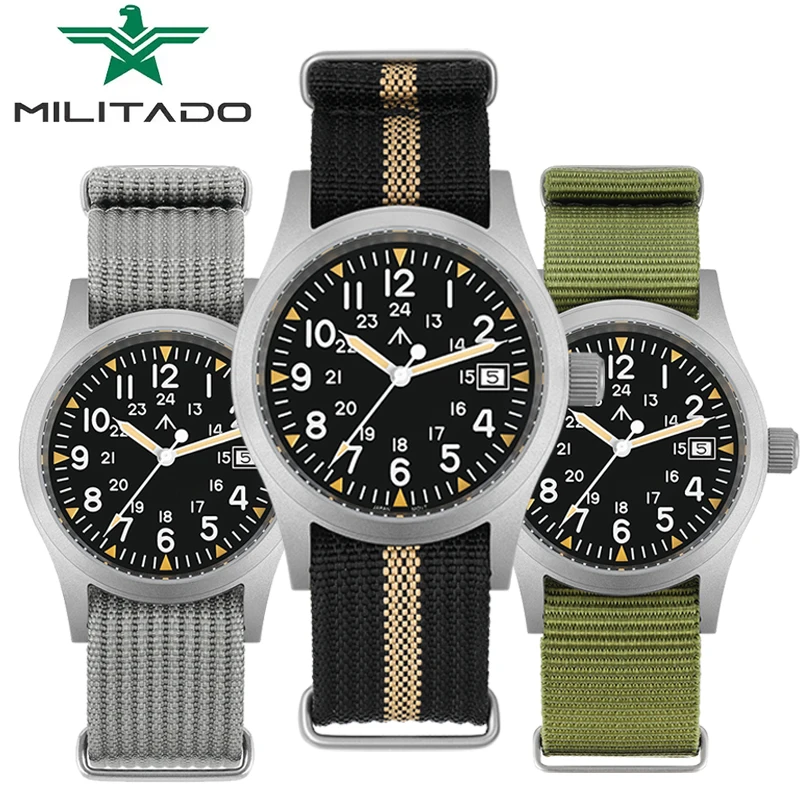 

Militado ML05 38 мм уличные часы 100 м водонепроницаемые суперсветящиеся часы Ronda 515 механизм с сапфировым стеклом военные полевые часы