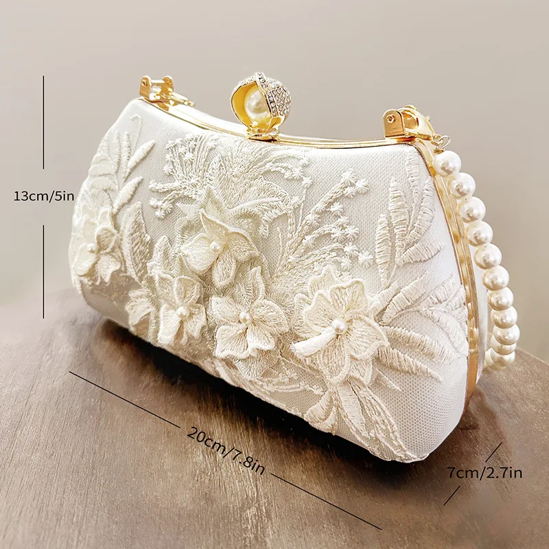 2023 New Women Flowers Evening Bags Dinner Wedding Dinner Wallets Pearl Hasp Clutch Wallets Mini Party Shoulder Bags