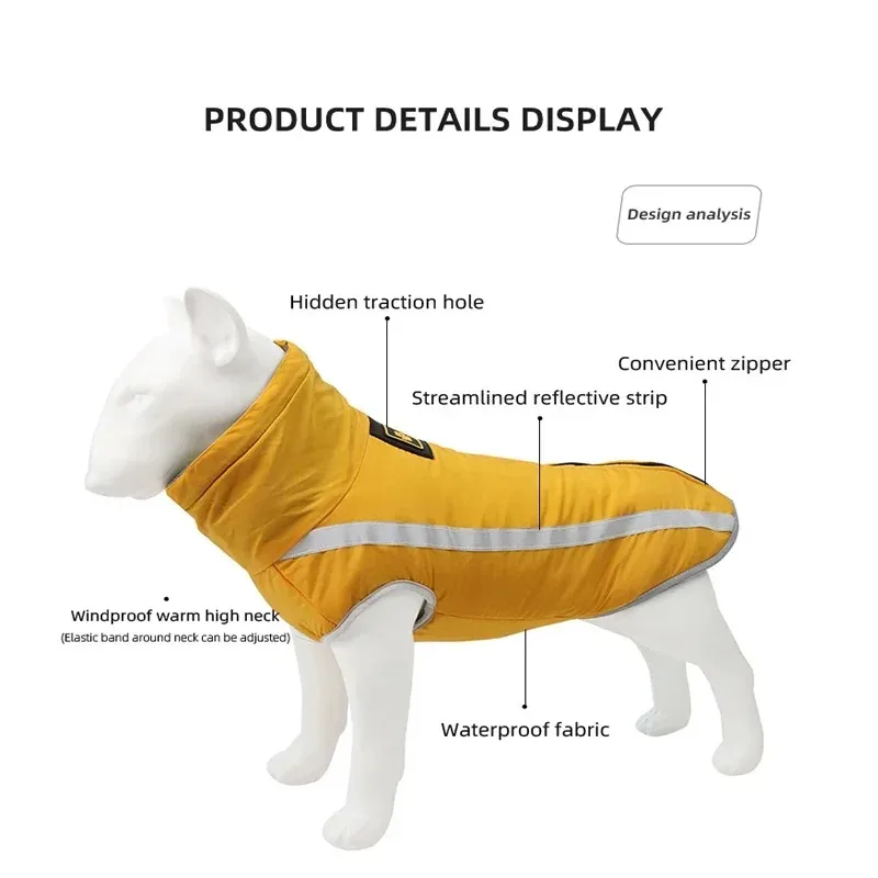 Padded Winter Warm Dog Clothes Waterproof Pet Vest Zipper Jacket for Small Medium Large Dogs Reflective Thick Dog Warm Clothing