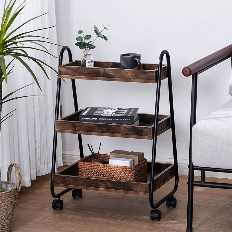 

trolley household storage rack living room with wheels removable storage artifact multi-layer snack bedroom storage