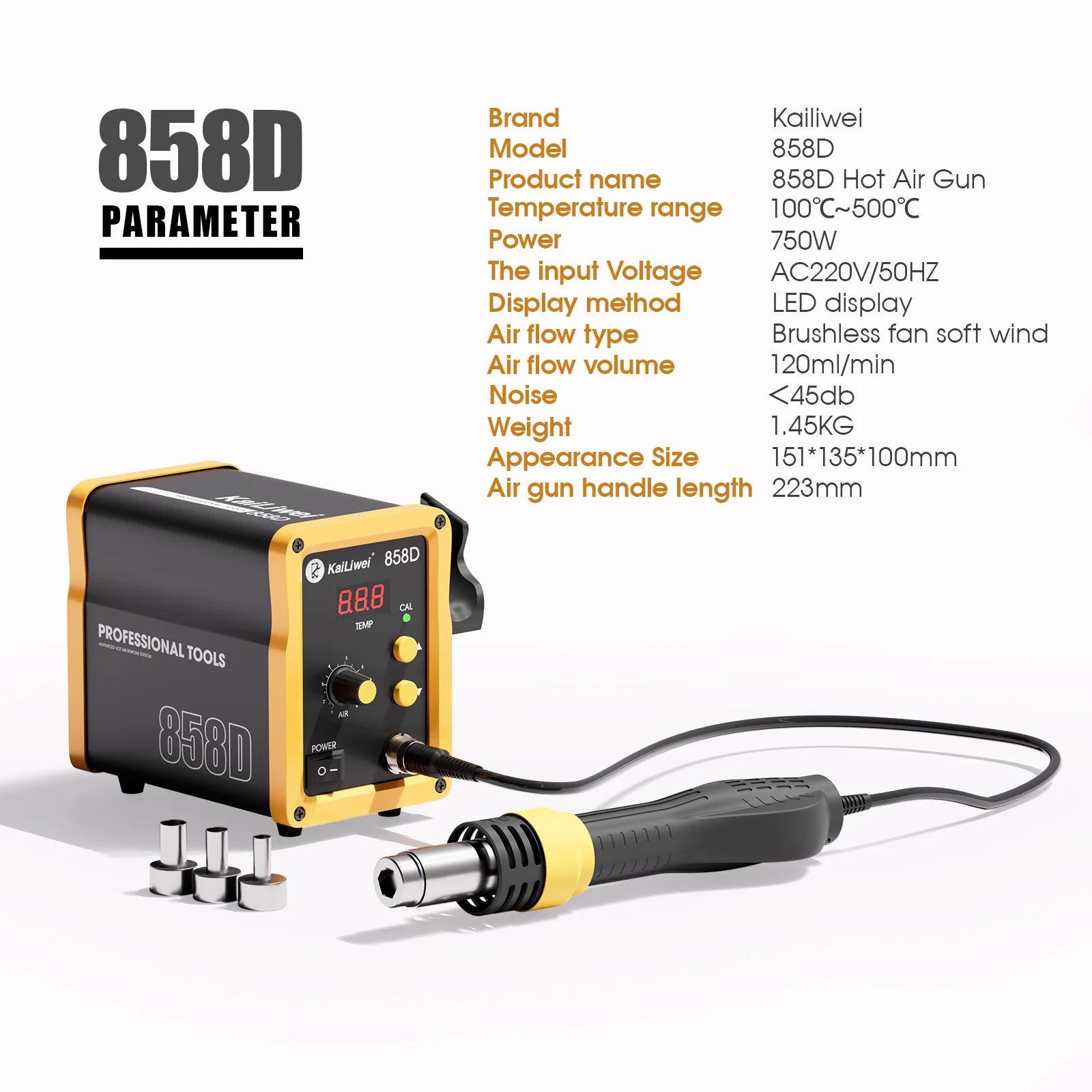 Kailiwei 858D 750W 220V/110V Led Digital BGA Rework Solder Soldering Heat Air Gun Station for Electric SMD SMT Welding Repair