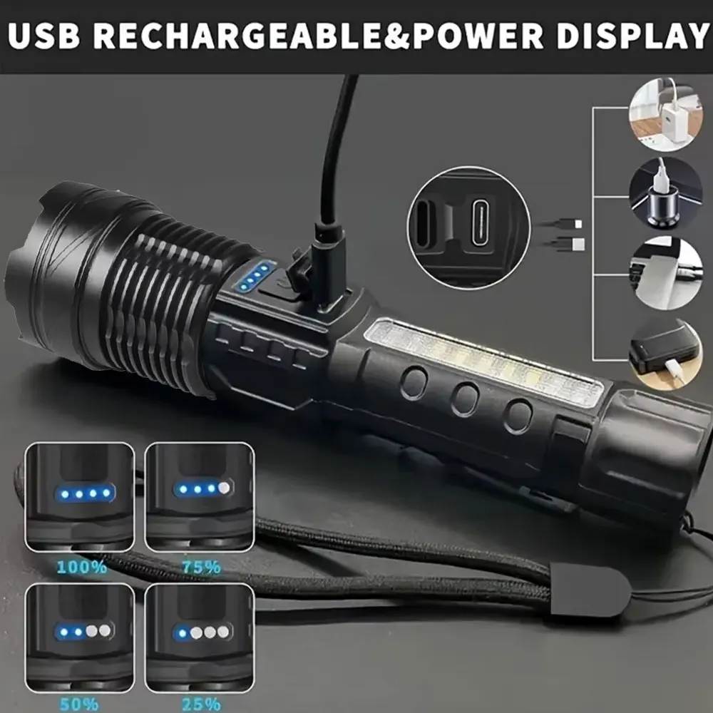 High Powerful LED Flashlights Long Range 150M Super Bright Torch Light Rechargeable Waterproof Outdoor Camping Lamp image 4
