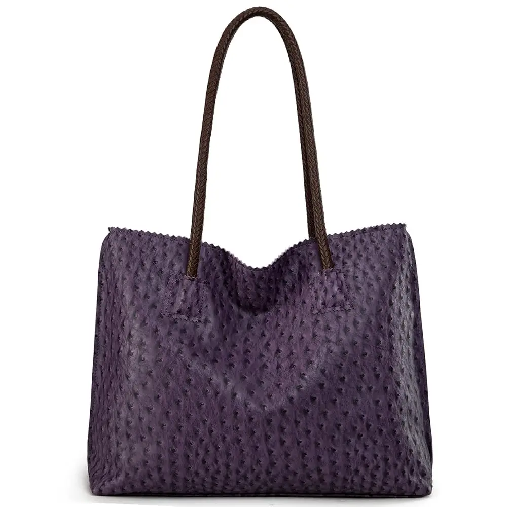 

Tote Bag for Women with Zipper Large Ostrich Vegan Leather Shoulder Purses and Handbags
