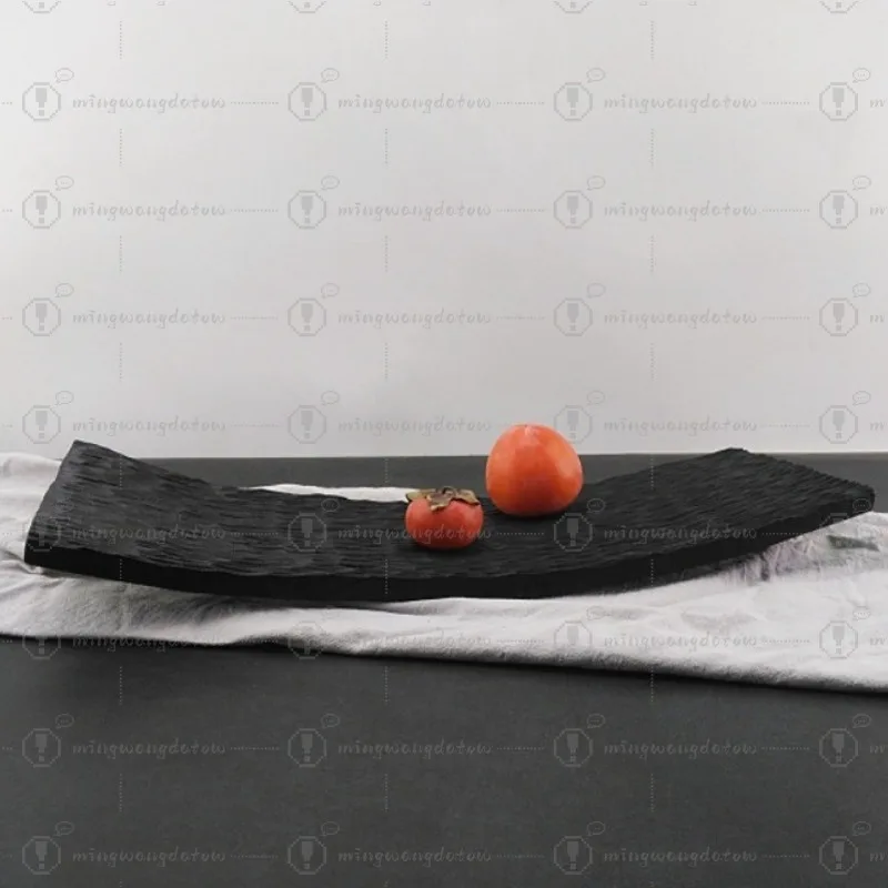 Charred Black Wooden Display Fruit Plate, Modern Style Desktop Decor & Ornament