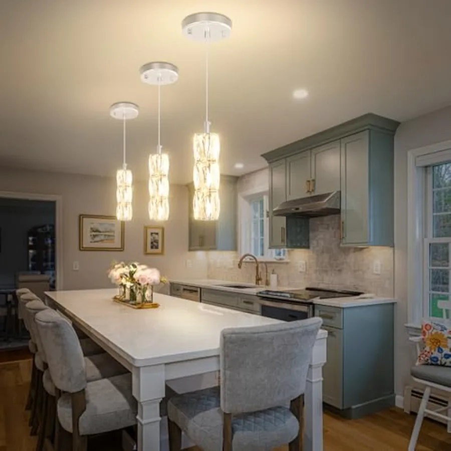 

Pendant Lights Kitchen Island Single Head Chrome Crystal Island Lights Dining Foyer Entrance Modern Chandeliers LED Dimmable 27
