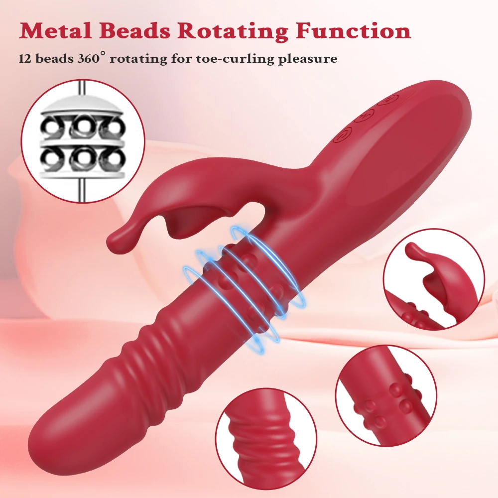 Thrusting Dildo 4 In1 Rabbit Vibrator For Women Powerful G Spot Rotating Clitoral Nipple Stimulator Adults Sex Toys Masturbator