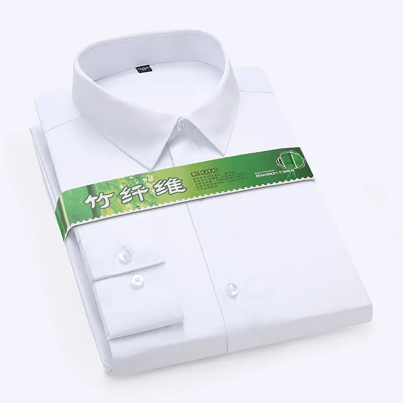 Concealed Front Men's White Dress Shirt Bamboo Fiber Camisa Social Casual Shirts Men Long Sleeve Slim Fit Business Anti-wrinkle