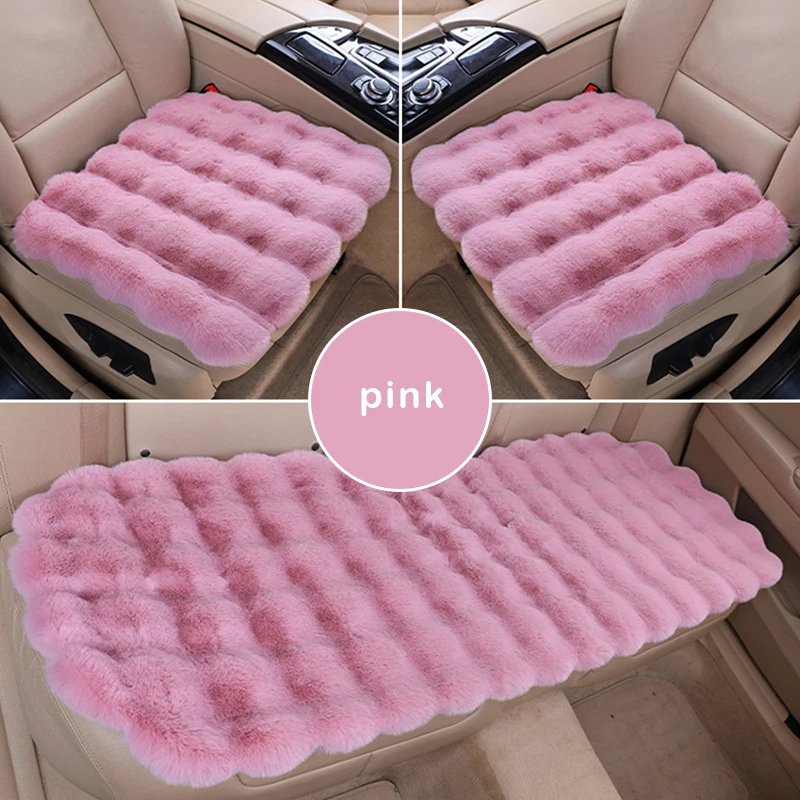 3pcs Set Comfort Universal Winter Car Seat Cushion Soft Imitation Rabbit Fur Car SUV Seat Cover Thick Plush Seat Protector Pad