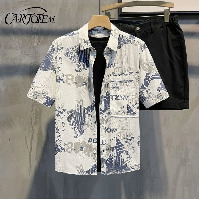 

New Lapel Handsome Floral Shirt Personality Summer Casual Versatile Top Boy Beach Vacation Shirt