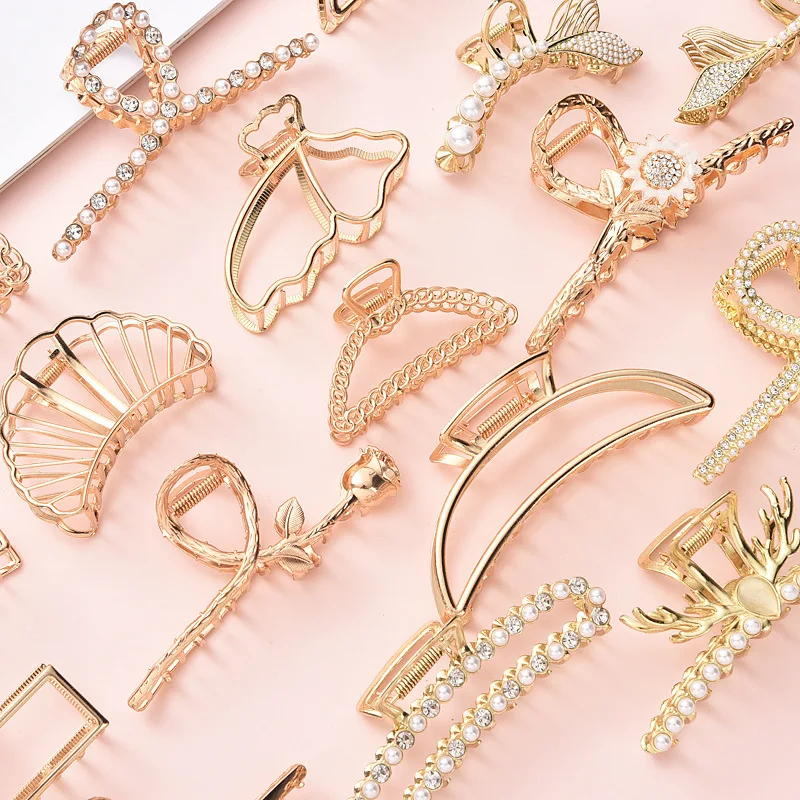 2023 Multiple Styles Fashion Alloy Geometric Large Exquisite Versatile Hairpin Barrettes for Women Girl Accessories Headwear