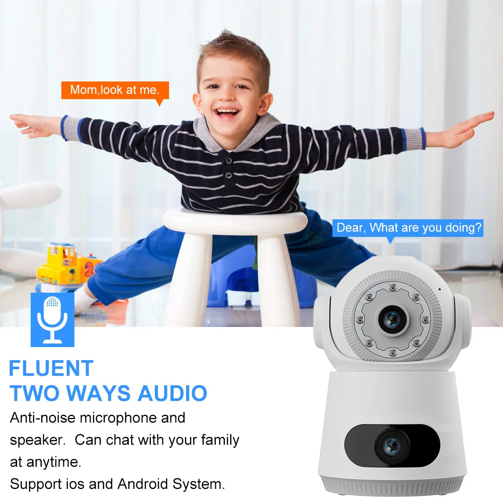 4MP V380pro APP Dual Lens Full Color Draadloze PTZ Intercom IP Dome Camera AI Humanoïde Detectie CCTV Babyfoon TC201
