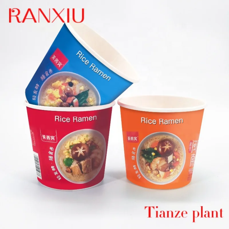 Customfood grade paper 850ml food container bowls instant noodle paper cups with sealing lid