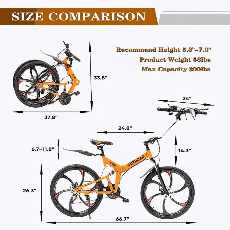 Outroad 26 palec skládací hora jízdní kolo, 21 rychlost plný suspenze high-carbon ocel MTB skládací bicykl, dvojí lamela