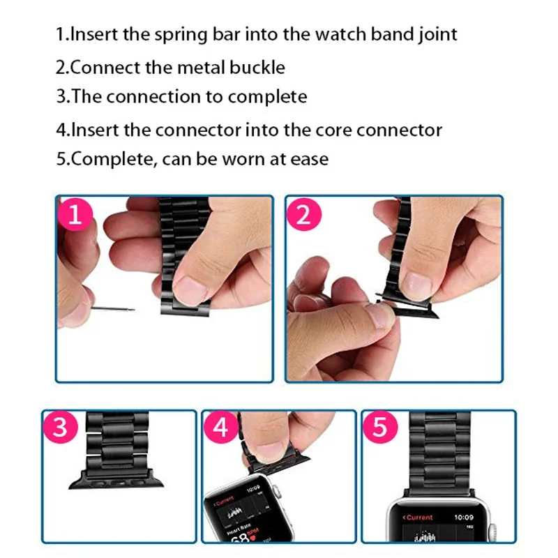 Conector adaptador para Apple Watch serie 6, SE 5, 4, 3, 2, acero inoxidable, 44mm, 42mm, 40mm, 38mm, correa de muñeca