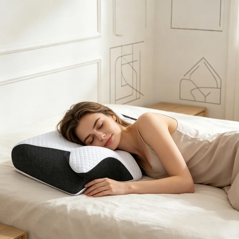 Almohada Ergonómica Ortopédica Cervical de Espuma Viscoelástica con Forma de Mariposa, Almohada Contorneada para Dormir, Alivio del Dolor de Cuello, Soporte para el Estómago