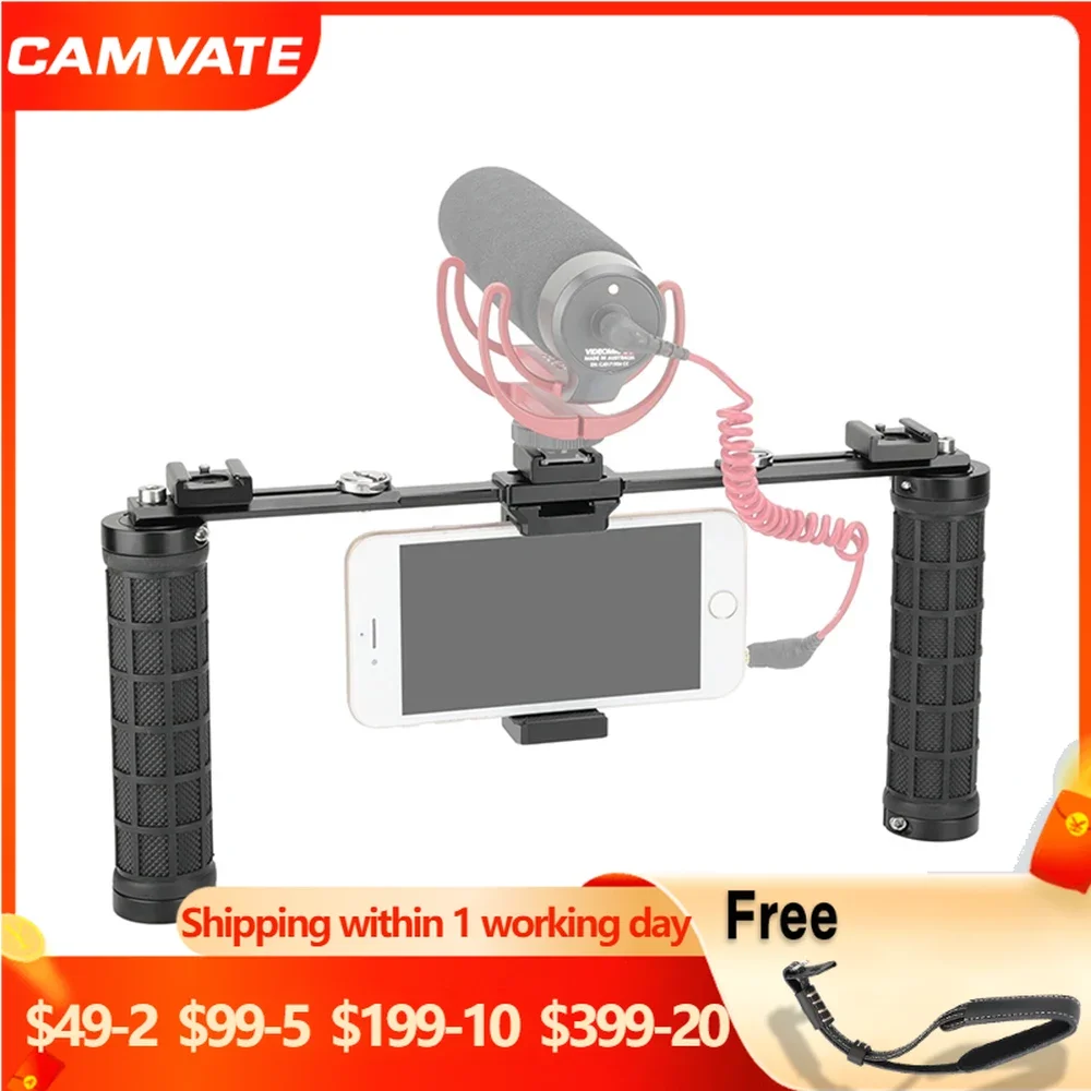 

Зажим для смартфона CAMVATE ARCA Style (Диапазон зажима 58 ~ 82 мм) с резиновой рукояткой и креплениями холодного башмака для штатива, монопода