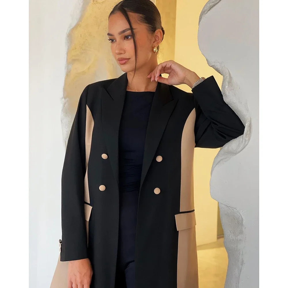 Luxury Muslim Abaya Blazer Double Breasted Peak Lapel Long Jacket 1 Piece Formal Business Fashion Party Office Lady Outfit Suits