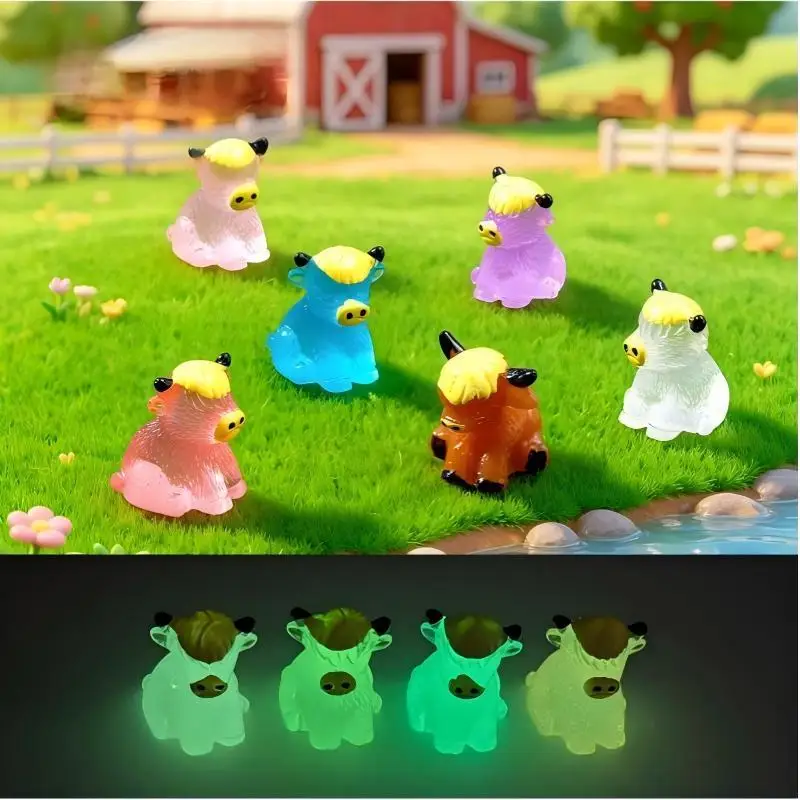 Soft Colored Highland Cow Resin Mini Figurines Non-Toxic Miniatures for Nursery Desk Fairy Garden Decor
