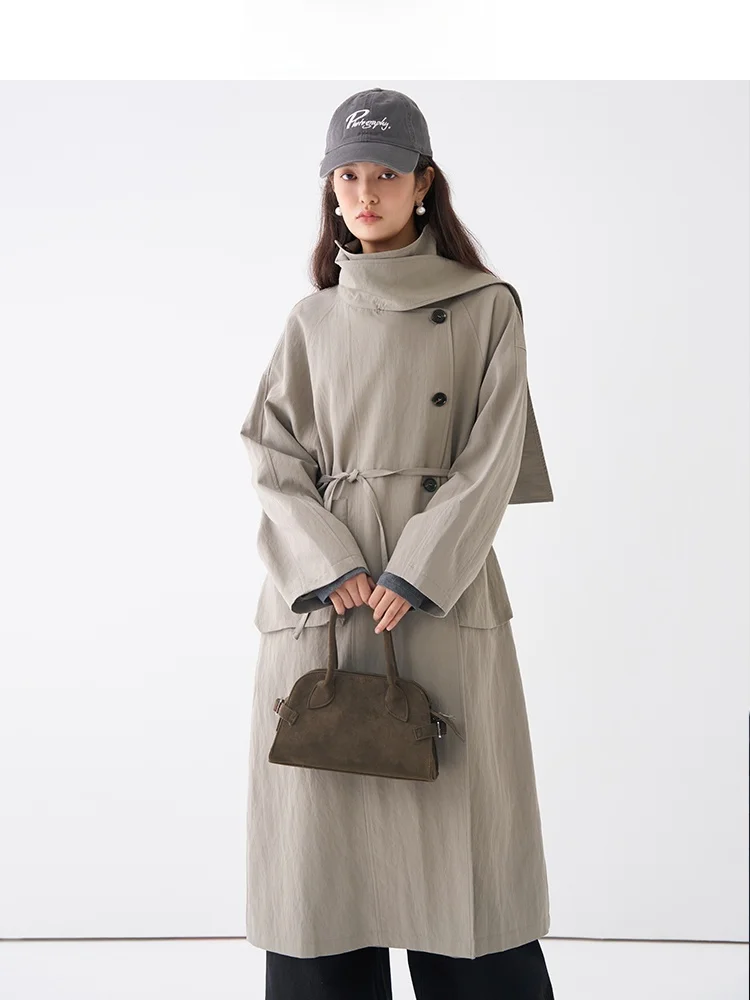 

oulder-Sle Women's Long Coat Jiujiu Design Autumn New Small Size Briti Sle Windbreaker Commute Straight Tube Long Sve