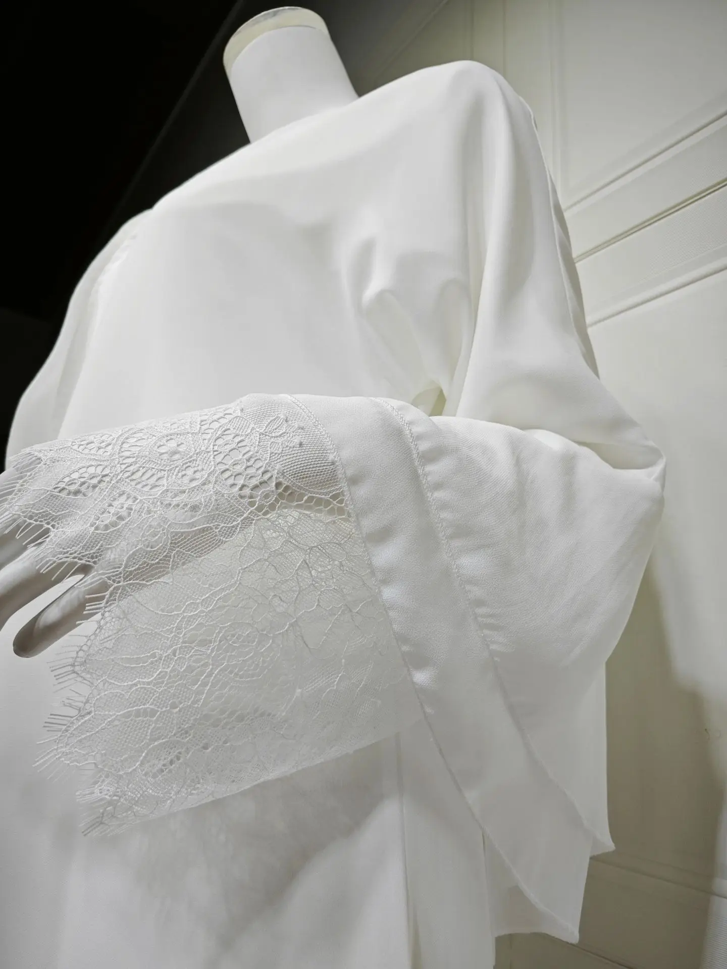 Chiffon Open Abaya Arabisch Weiße Strickjacke Hijab 2-teiliges Set Spitzenbesatz Muslimische Frauen Elegante Kleider Islam Langes Kleid Party Outfits